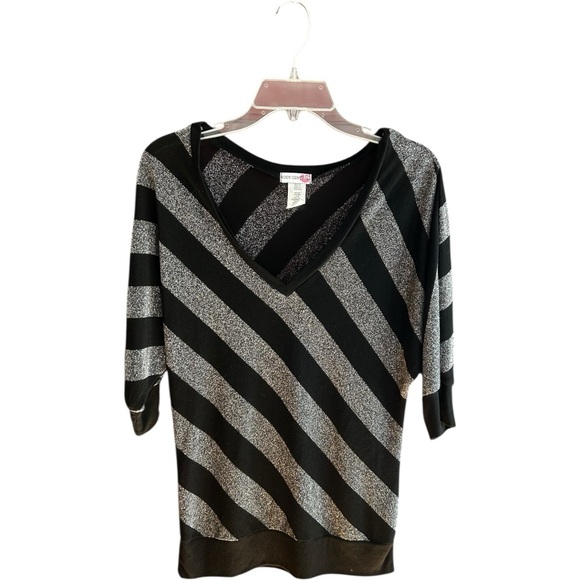 Body Central striped black/silver metallic top Sz S - Picture 1 of 6